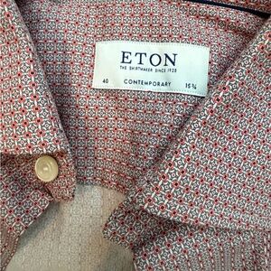 Eton Men's Red and White Geometric Shirt